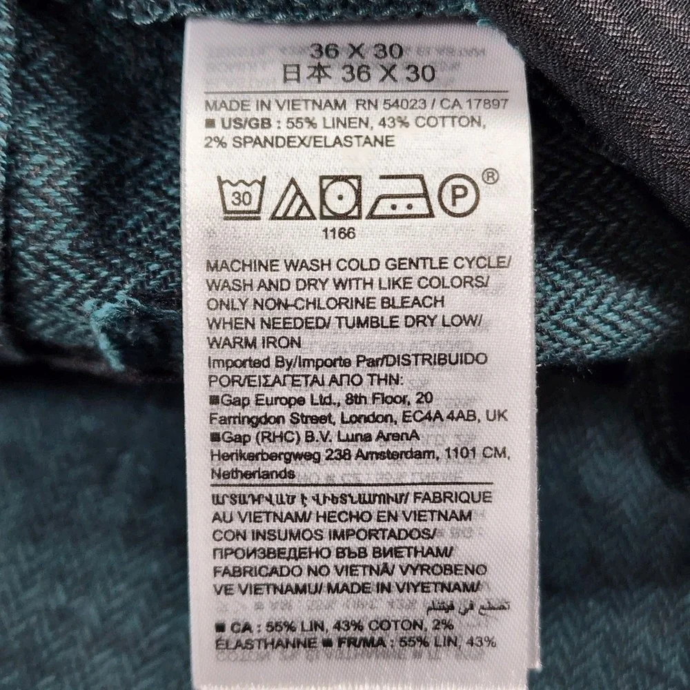 Banana Republic Slim Fit Herringbone Linen Cotton Trousers Mens 36x30 Green